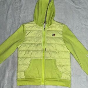 Tommy Hilfiger Neon Lime Hooded Puffer-Front Sweatshirt